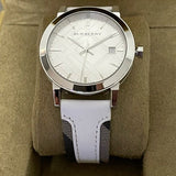 Burberry The City Silver Dial White Leather Strap Watch for Women - BU9019 Authentic Buy Shop Now