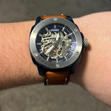 Fossil Modern Machine Automatic Skeleton Silver Dial Brown Leather Strap Watch for Men - ME3135 Authentic Buy Shop Now