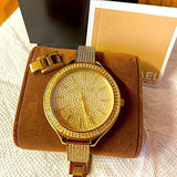 Michael Kors Slim Runway Crystals Gold Dial Gold Steel Strap Watch for Women - MK3632 Authentic Buy Shop Now