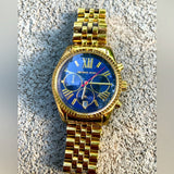 Michael Kors Lexington Chronograph Blue Dial Gold Steel Strap Watch For Women - MK6206 Authentic Buy Shop Now