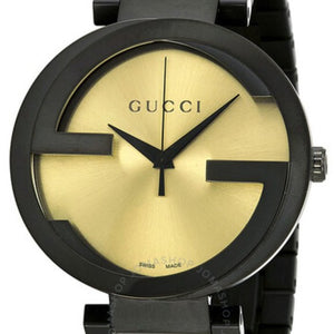 Gucci Interlocking Grammy XL Gold Dial Black Steel Strap Watch for Men - YA133209 Authentic Buy Shop Now