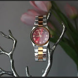 Michael Kors Channing Quartz Red Dial Two Tone Steel Strap Watch For Women - MK6114 Authentic Buy Shop Now