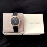 Michael Kors Layton Three Hand Mother of Pearl Black Dial Black Leather Strap Watch For Women - MK2911 Authentic Buy Shop Now