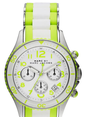 Marc Jacobs Rock Chronograph White Dial White & Green Silicone Strap Watch for Women - MBM2592 Authentic Buy Shop Now