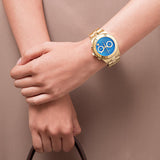 Marc Jacobs Blade Chronograph Blue Dial Gold Steel Strap Watch for Women - MBM3307 Authentic Buy Shop Now