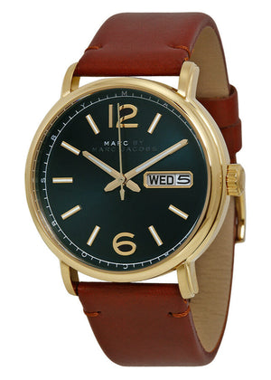 Marc Jacobs Fergus Green Dial Brown Leather Strap Watch for Men - MBM5077 Authentic Buy Shop Now