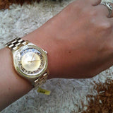 Marc Jacobs Henry Transparent Gold Dial Gold Steel Strap Watch for Women - MBM3338 Authentic Buy Shop Now