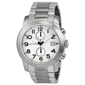 Marc Jacobs Larry Chronograph White Dial Silver Steel Strap Watch for Men - MBM5030 Authentic Buy Shop Now