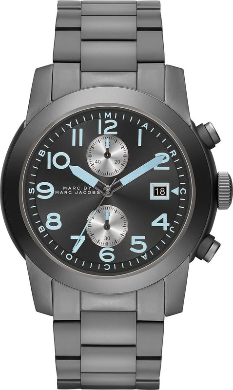 Marc Jacobs Larry Chronograph Black Dial Gunmetal Grey Steel Strap Watch for Men - MBM5031 Authentic Buy Shop Now