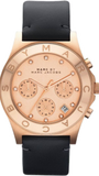 Marc Jacobs Blade Chronograph Rose Gold Dial Black Leather Strap Watch for Women - MBM1188 Authentic Buy Shop Now