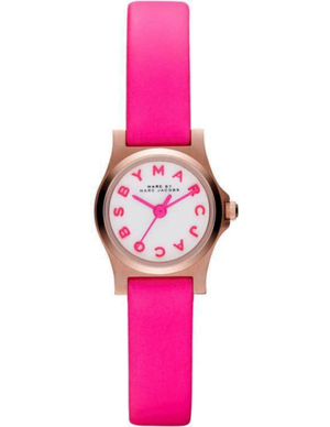 Marc Jacobs Henry White Dial Pink Leather Strap Watch for Women - MBM1237 Authentic Buy Shop Now