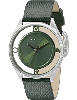 Marc Jacobs Tether Transparent Green Dial Green Leather Strap Watch for Women - MBM1378 Authentic Buy Shop Now