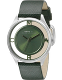 Marc Jacobs Tether Transparent Green Dial Green Leather Strap Watch for Women - MBM1378 Authentic Buy Shop Now