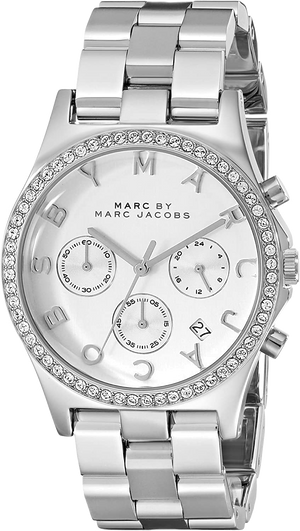 Marc Jacobs Henry Chronograph Silver Dial Silver Steel Strap Watch for Women - MBM3104 Authentic Buy Shop Now