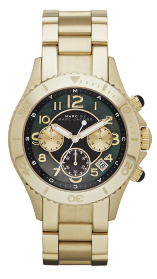 Marc Jacobs Rock Chronograph Black Dial Gold Steel Strap Watch for Women - MBM3253 Authentic Buy Shop Now