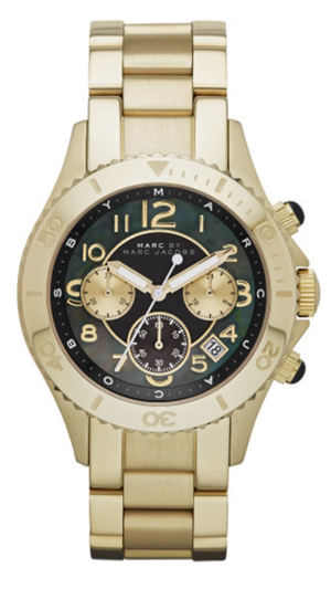 Marc Jacobs Rock Chronograph Black Dial Gold Steel Strap Watch for Women - MBM3253 Authentic Buy Shop Now