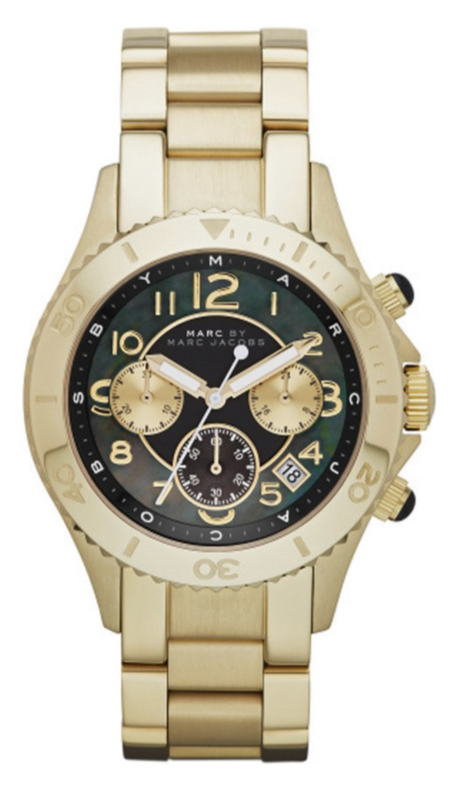 Marc Jacobs Rock Chronograph Black Dial Gold Steel Strap Watch for Women - MBM3253 Authentic Buy Shop Now