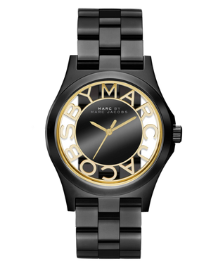 Marc Jacobs Henry Transparent Black Dial Black Steel Strap Watch for Women - MBM3255 Authentic Buy Shop Now