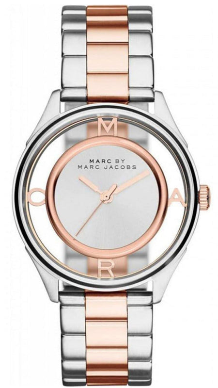 Marc Jacobs Tether Transparent White Dial Two Tone Steel Strap Watch for Women - MBM3436 Authentic Buy Shop Now