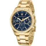 Maserati Competizione Chronograph Blue Dial Gold Steel Strap Watch For Men - R8853100026 Authentic Buy Shop Now