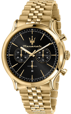 Maserati Epoca Chronograph Black Dial Gold Steel Strap Watch For Men - R8873618023 Authentic Buy Shop Now