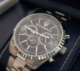 Maserati Competizione Chronograph Black Dial Silver Steel Strap Watch For Men - R8853100014 Authentic Buy Shop Now