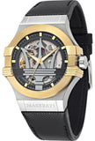 Maserati Potenza Automatic Skeleton Grey Dial Black Leather Strap Watch For Men - R8821108037 Authentic Buy Shop Now
