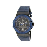 Maserati Potenza Black Dial 42mm Blue Leather Strap Watch For Men - R8851108007 Authentic Buy Shop Now