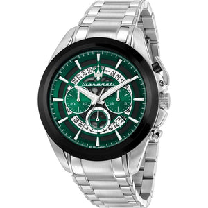 Maserati Traguardo Chronograph Green Dial Silver Steel Strap Watch For Men - R8873612060 Authentic Buy Shop Now