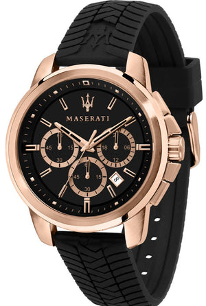 Maserati Successo 44mm Black Rose Gold Dial Black Rubber Strap Watch For Men - R8871621012 Authentic Buy Shop Now