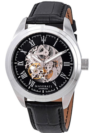 Maserati Traguardo Automatic Black Dial Black Leather Strap Watch For Men - R8871612001 Authentic Buy Shop Now