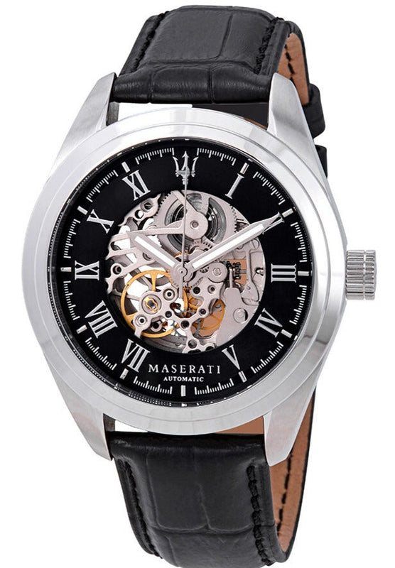 Maserati Traguardo Automatic Black Dial Black Leather Strap Watch For Men - R8871612001 Authentic Buy Shop Now