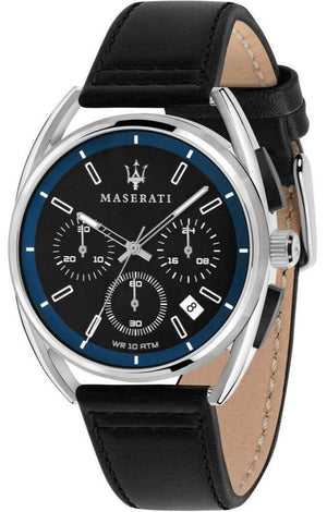 Maserati Trimarano Chronograph Black Dial Black Leather Strap Watch For Men - R8871632001 Authentic Buy Shop Now