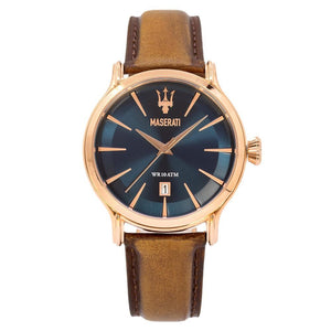 Maserati Epoca Blue Dial Brown Leather Strap Watch For Men - R8851118001 Authentic Buy Shop Now