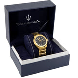 Maserati Stile Black Dial Gold Steel Strap Watch For Men - R8853142004 Authentic Buy Shop Now