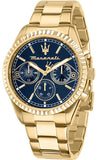 Maserati Competizione Chronograph Blue Dial Gold Steel Strap Watch For Men - R8853100026 Authentic Buy Shop Now