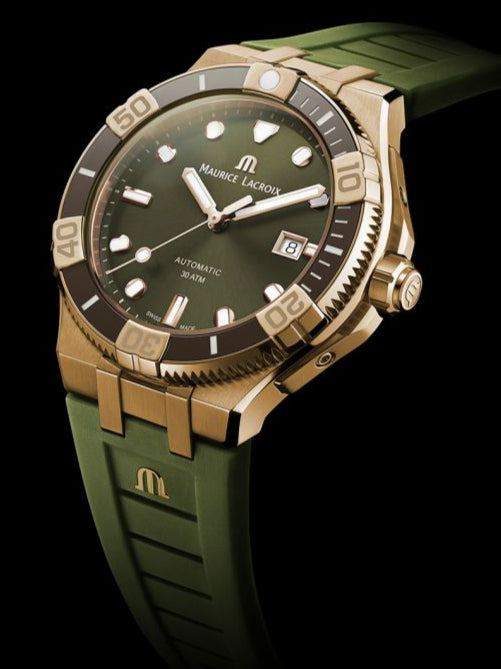 Maurice Lacroix Aikon Venturer Bronze Dial Green Rubber Strap Watch For Men - AI6058-BRZ01-630-1 Authentic Buy Shop Now