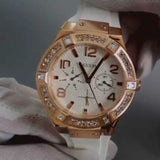 Guess Diamonds White Dial White Rubber Strap Watch For Women - W0426L1 Authentic Buy Shop Now