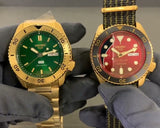 Seiko 5 Sports HUF Limited Edition Green Dial Gold Steel Strap Watch For Men - SRPJ20 Authentic Buy Shop Now