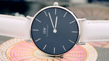 Daniel Wellington Classic Petite Bondi Black Dial White Leather Strap Watch For Women - DW00100284 Authentic Buy Shop Now