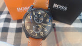 Hugo Boss Aeroliner Maxx Chronograph Black Dial Brown Leather Strap Watch For Men - 1513082 Authentic Buy Shop Now