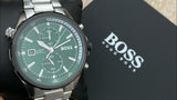Hugo Boss Globetrotter Green Dial Silver Steel Strap Watch for Men - 1513930 Authentic Buy Shop Now