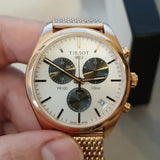 Tissot T Classic PR 100 Chronograph Silver Dial Rose Gold Mesh Bracelet Watch For Men - T101.417.33.031.01 Authentic Buy Shop Now
