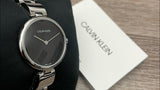 Calvin Klein Wavy Black Dial Silver Steel Strap Watch for Women - K9U23141 Authentic Buy Shop Now