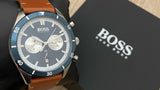 Hugo Boss Santiago Blue Dial Brown Leather Strap Watch for Men - 1513860 Authentic Buy Shop Now