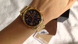 Michael Kors Lexington Chronograph Blue Dial Gold Steel Strap Watch For Women - MK6206 Authentic Buy Shop Now