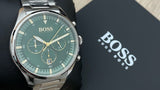 Hugo Boss Pioneer Green Dial Silver Steel Strap Watch for Men - 1513868 Authentic Buy Shop Now