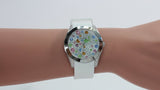 Guess Wanderlust Crystals Silver Dial White Rubber Strap Watch for Women - W1059L1 Authentic Buy Shop Now