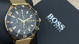Hugo Boss Admiral Chronograph Black Dial Gold Mesh Bracelet Watch for Men - 1513906 Authentic Buy Shop Now