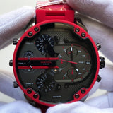 Diesel Mr Daddy 2.0 Chronograph Black Dial Red Silicone Strap Watch For Men - DZ7370 Authentic Buy Shop Now